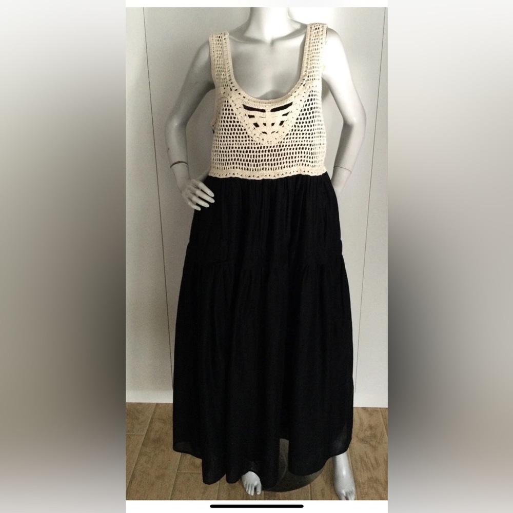 On 34th Cotton Voile Crochet-Bodice Black Dress Size L